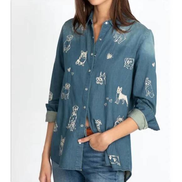 NEW JOHNNY WAS tippi button down shirt in denim blue - Picture 4 of 6